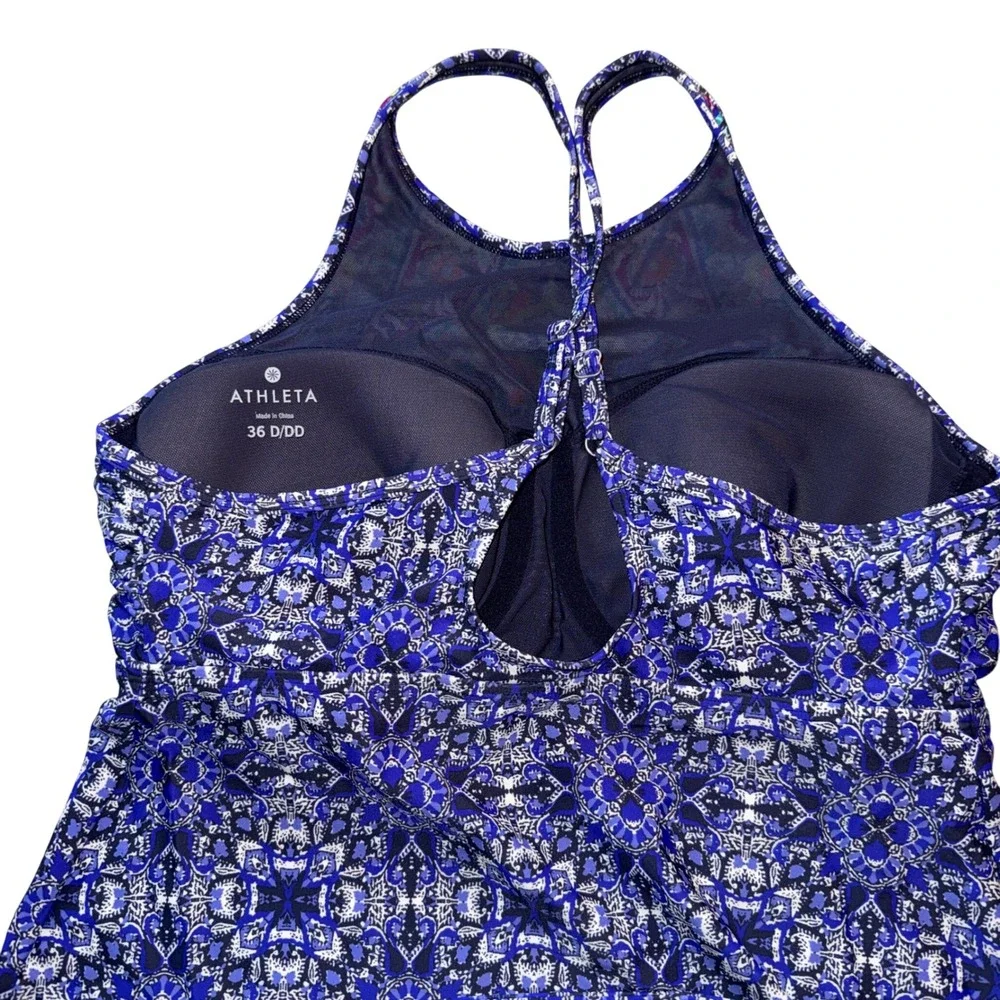 Athleta Swim travel Dress 36 D/DD High Neck Racerback Swimsuit blue millefiori